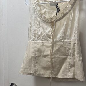 Coach Cream Ruffled Sleeveless Blouse